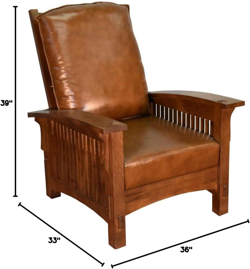 Pemberly Row Contemporary Leather Morris Chair in Reddish Brown