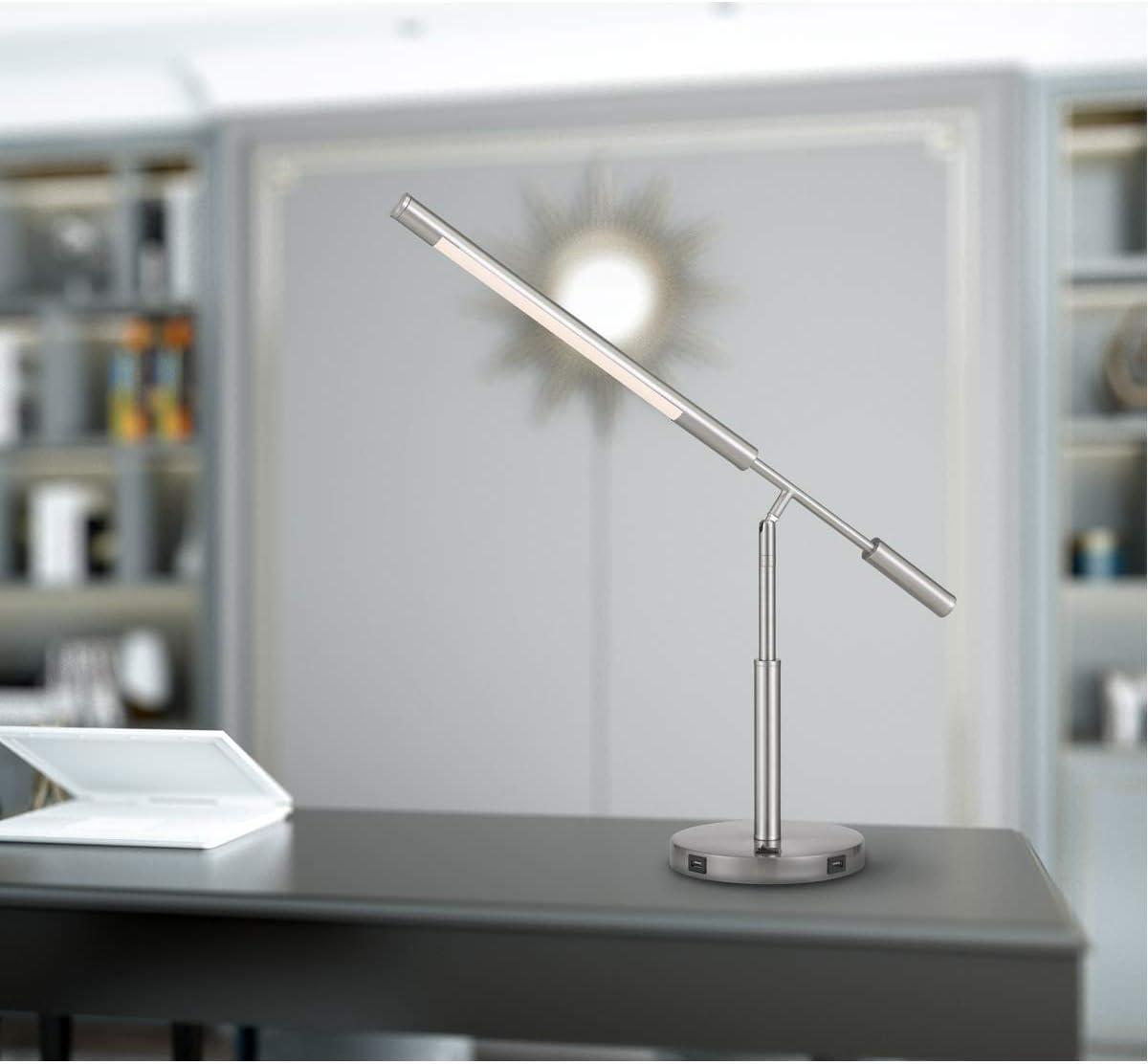 Auray Integrated Led Desk Lamp With 2 Usb Charing Ports. 780 Lumen, 3000K, On Off Rocker Switch At Base., Brushed Steel