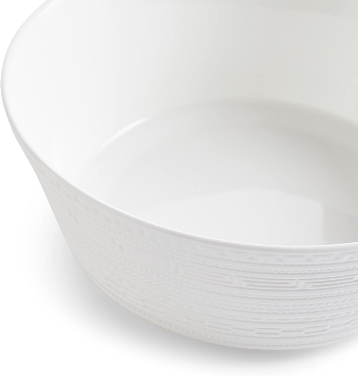 White Embossed Ceramic Round Serving Bowl