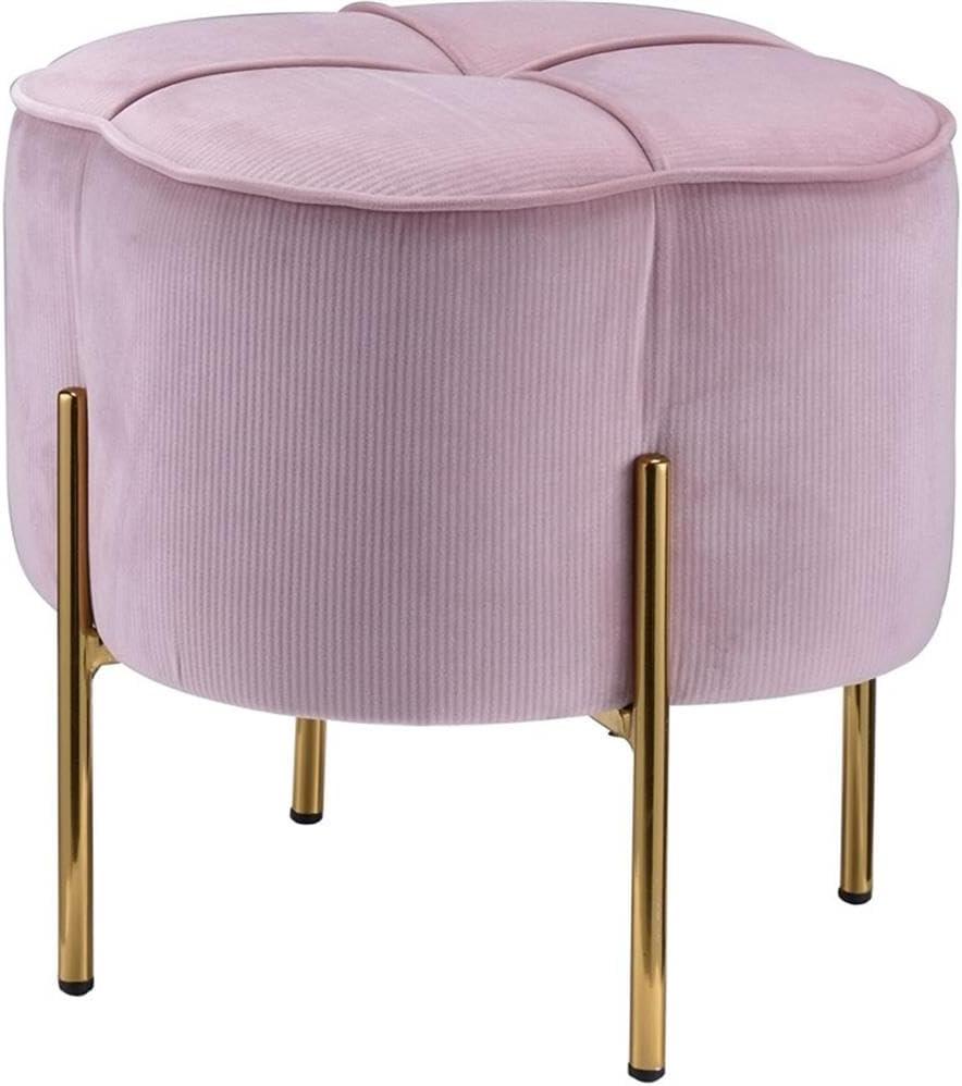 17" Bergia Velvet Ottoman Blush Pink - Acme Furniture: Gold Metal Leg, Ribbed Upholstery, No Assembly Required