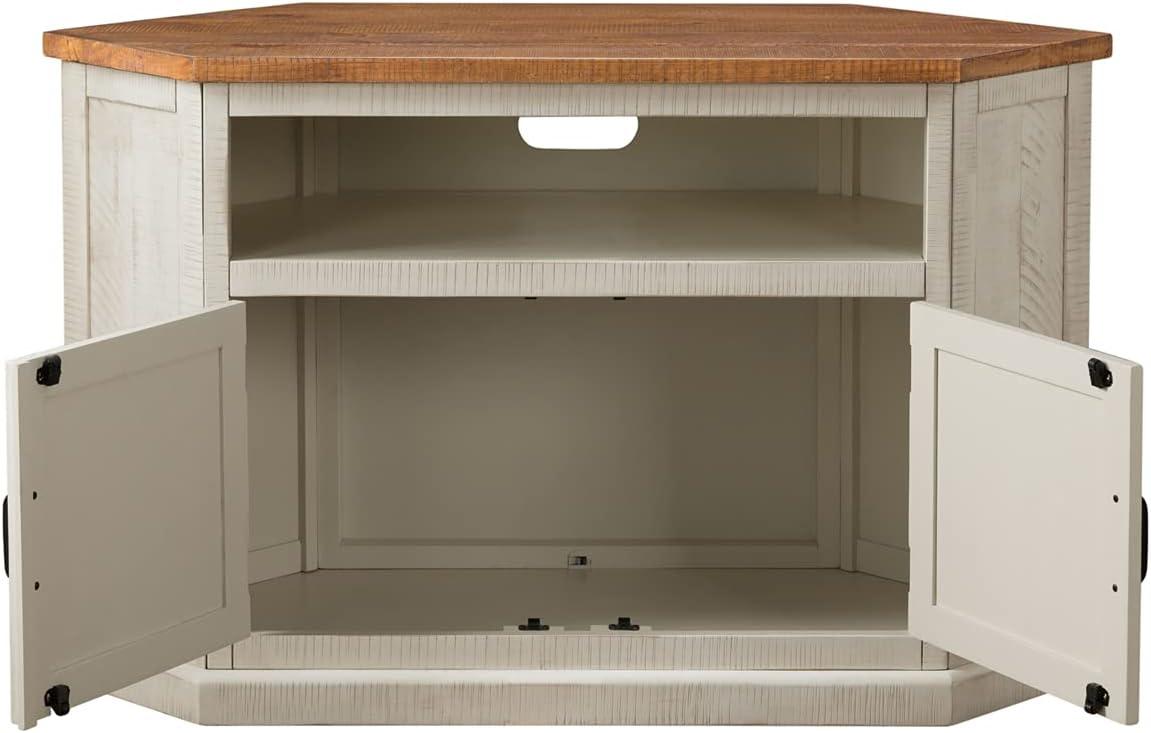 Martin Svensson Home Rustic Corner TV Stand for TVs up to 55", Antique White and Honey