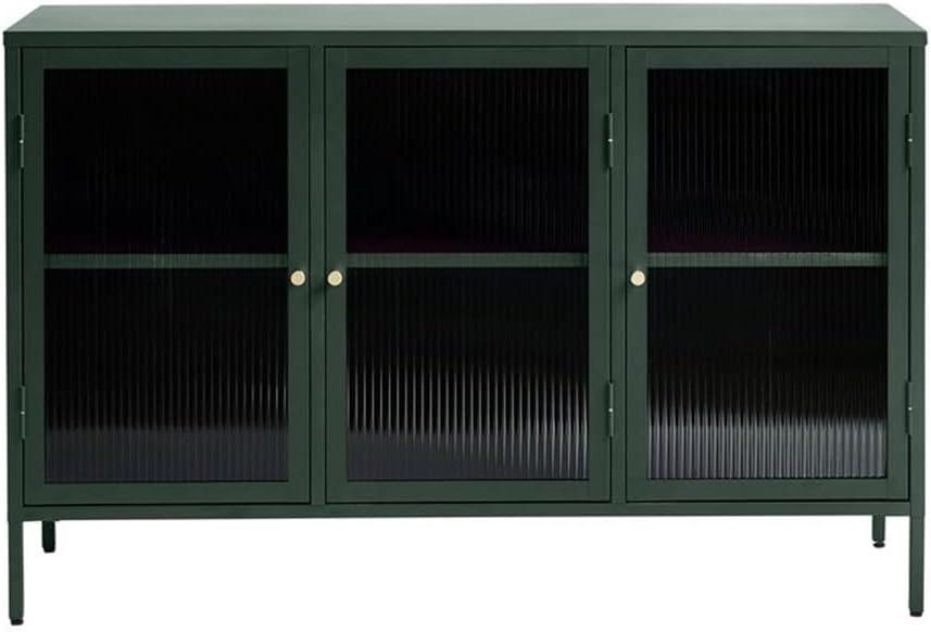 3-Door Contemporary Glass & Metal Sideboard in Green