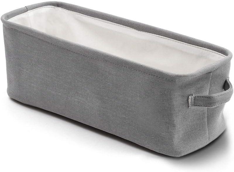 Gray Jute Fabric Storage Bin Basket Container Cubes Organizer with Handles Rectangular 16"x6"x5.25"