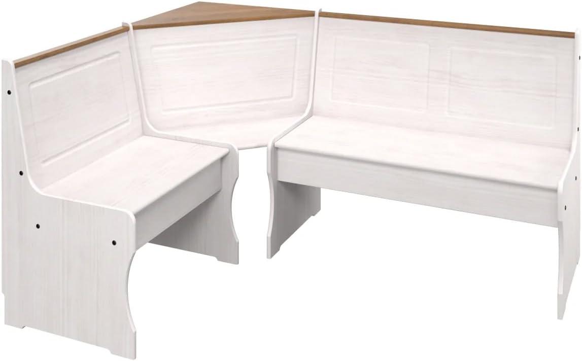 OS Home and Office Furniture Solid Pine Corner Dining Booth in White