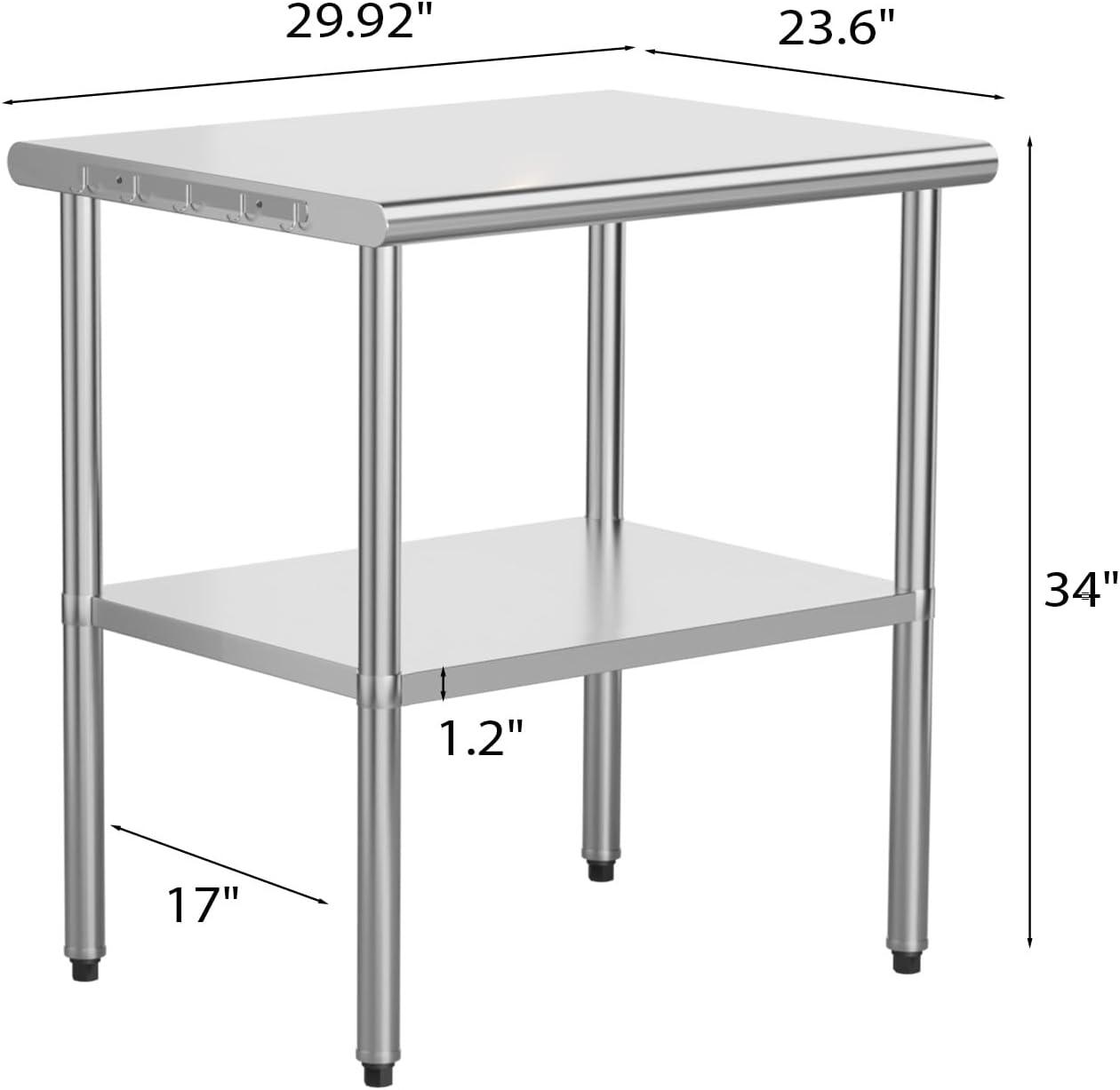 ROVSUN 36'' x 24'' Stainless Steel Table for Prep & Work, Metal Table with Undershelf for Kitchen Restaurant, Home