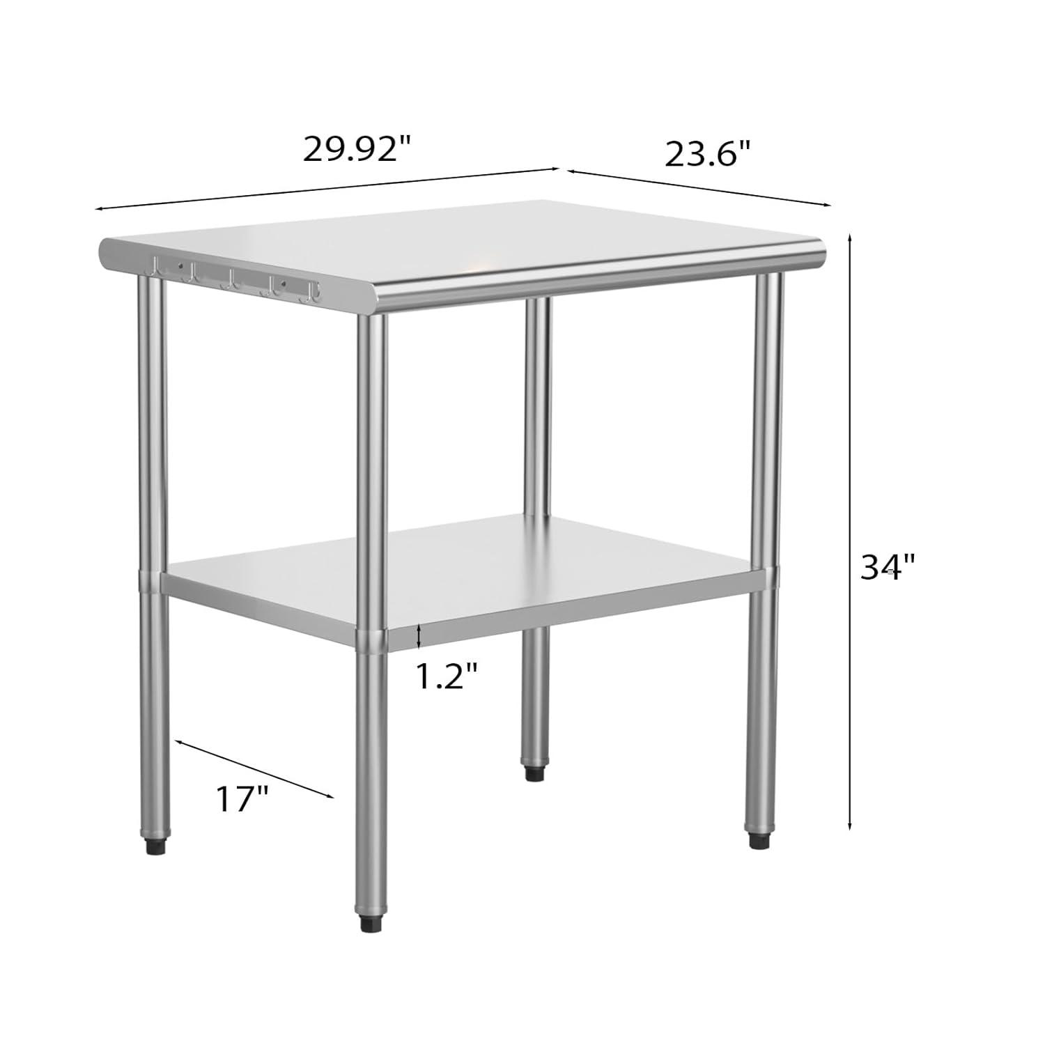 ROVSUN 36'' x 24'' Stainless Steel Table for Prep & Work, Metal Table with Undershelf for Kitchen Restaurant, Home