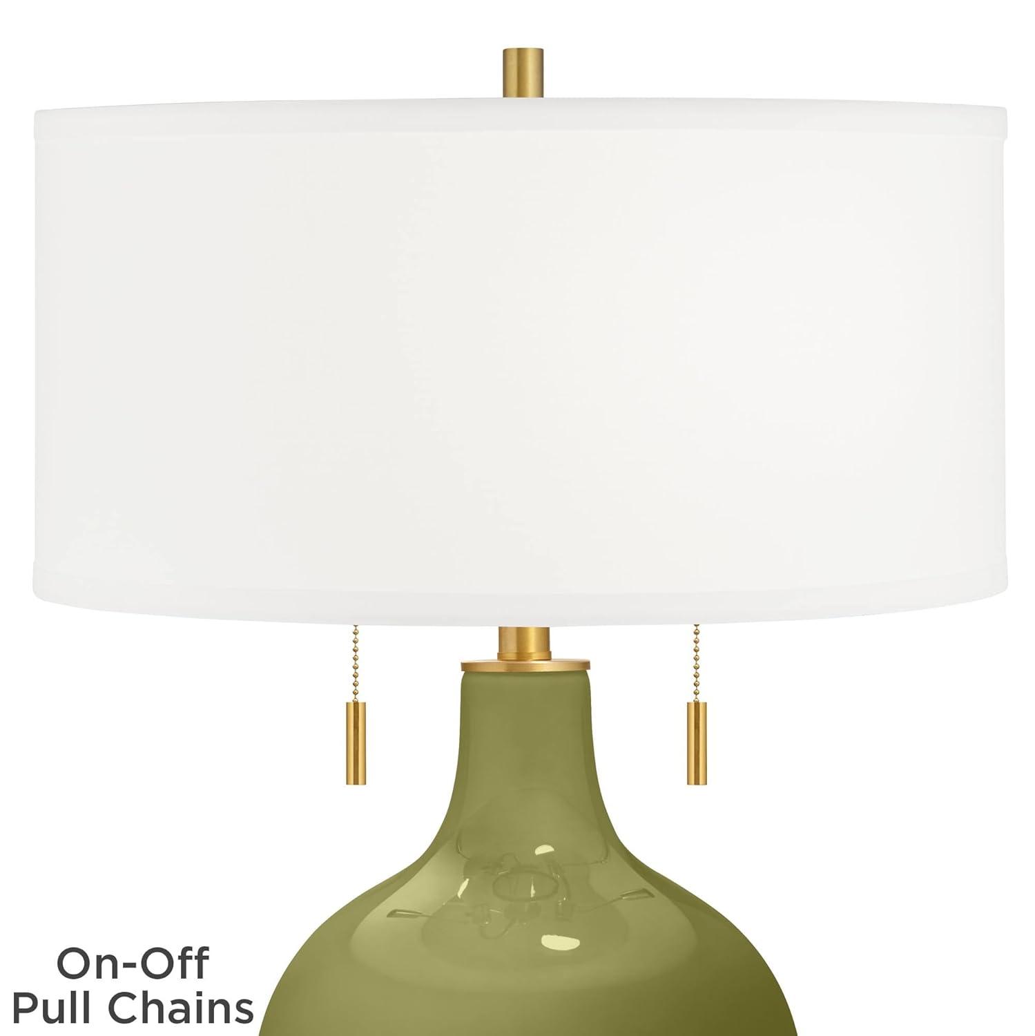 Color + Plus Toby 28" Tall Modern Glass Table Lamp Pull Chain Rural Green Gold Brass Finish Single Fabric White Shade Living Room Bedroom Bedside Nightstand House Office Family Reading Kitchen
