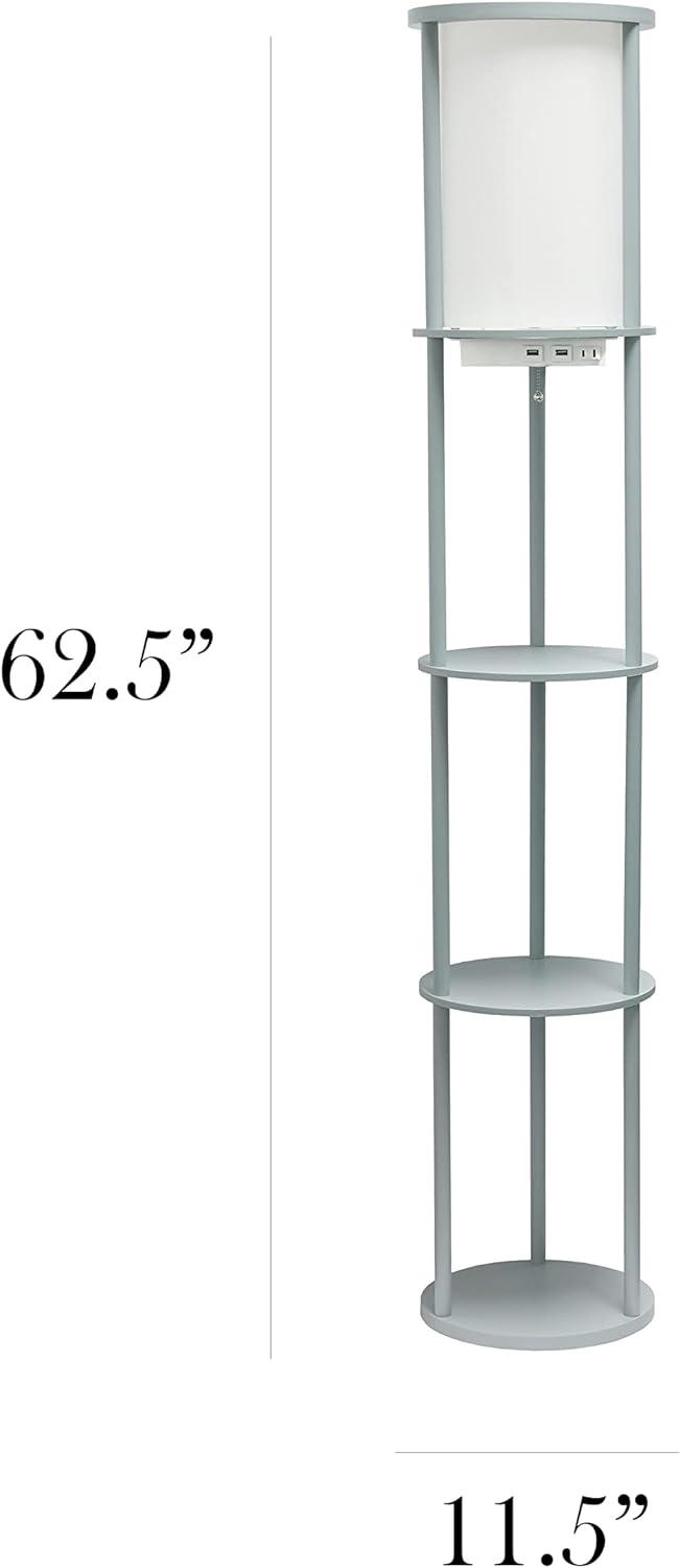 62.5" Round Modern Shelf Etagere Organizer Storage Floor Lamp with 2 USB Charging Ports and 1 Charging Outlet - Simple Designs