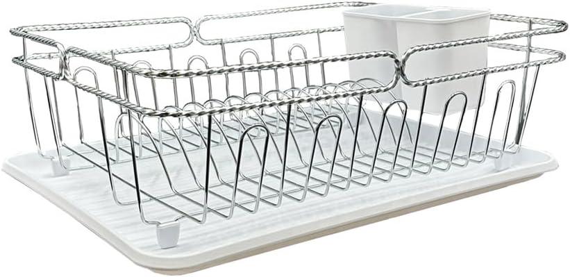 Trio Home Stainless Twist Design 3-Piece Dish Drying Drainer Rack, Removable Utensil Holder and Drainboard - Black/Black Twist