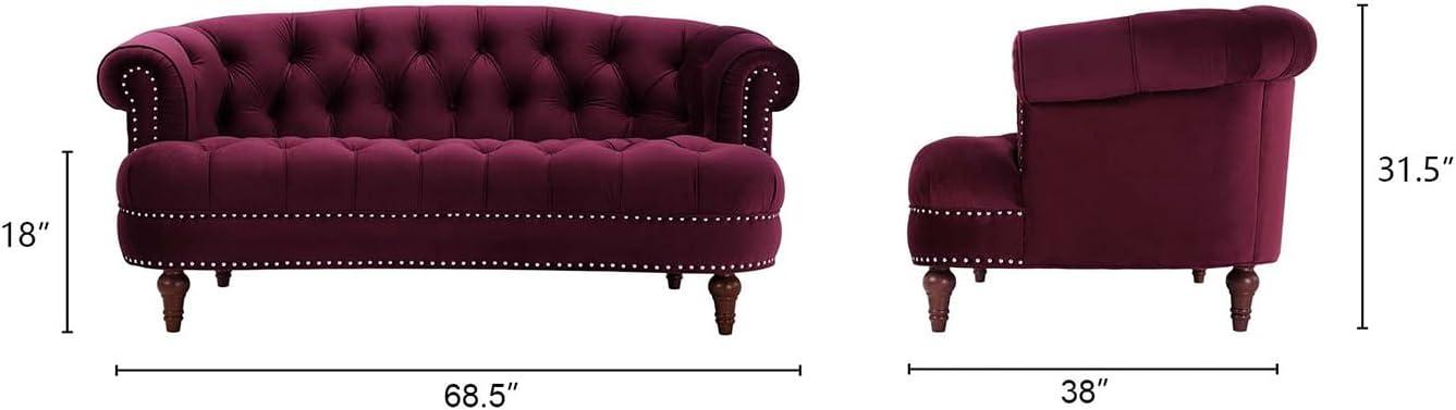 La Rosa 68.5" Victorian Chesterfield Loveseat Burgundy