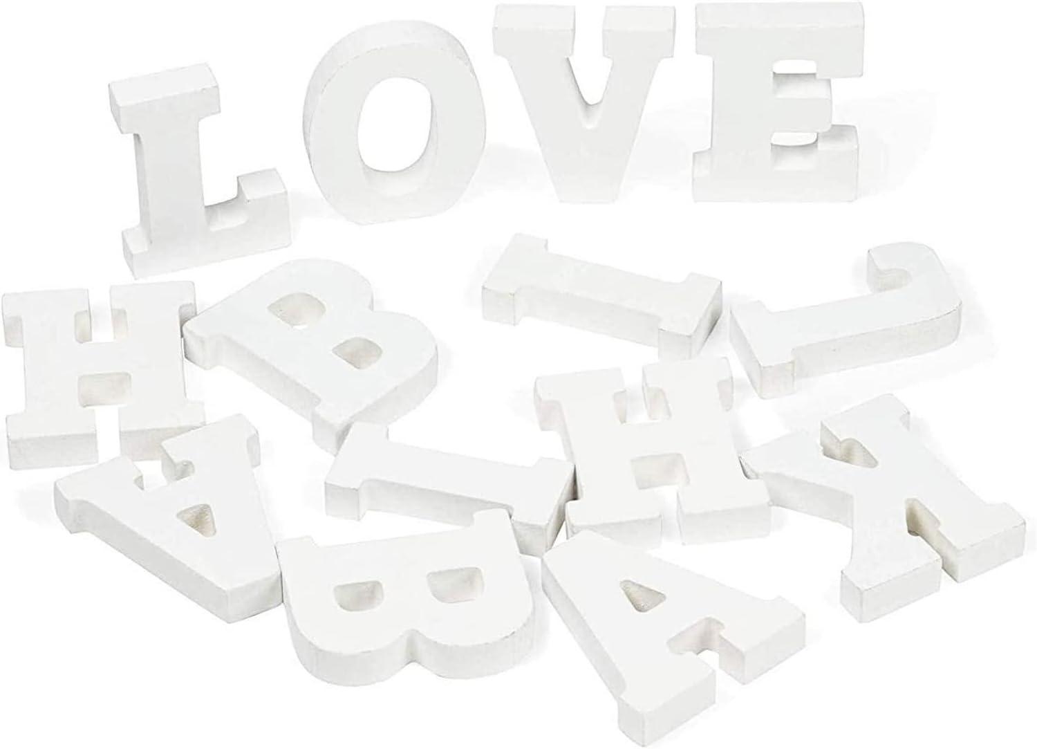 54-Piece 3D Wood Letter Alphabet for Table Top, White Block Letters for Decor Standing, Party Decor, A-Z Marquee Letters, 3D Decor for Weddings, Birthdays, and Home (3 Inch, 0.6 Inch Thick)