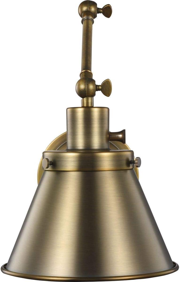 Hinton Nickel Swing Arm Wall Light with Vintage Brass Finish