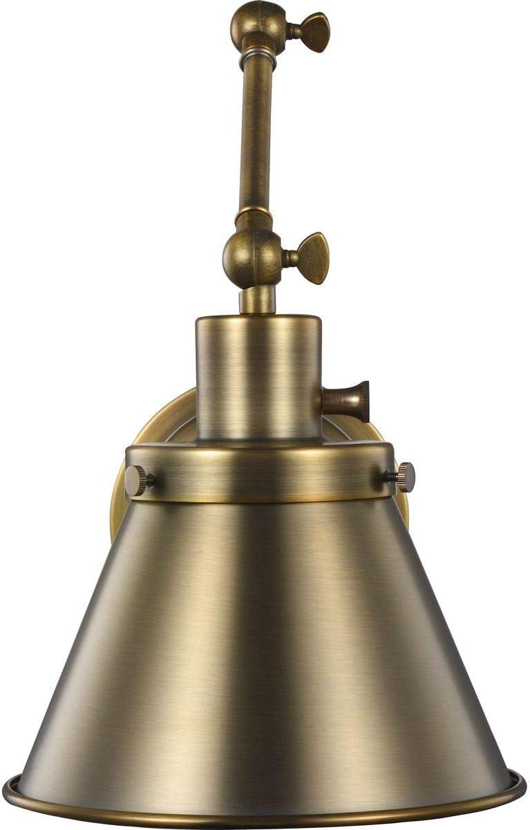 Progress Lighting Hinton 1-Light Swing Arm Wall Bracket, Vintage Brass, Metal Shade