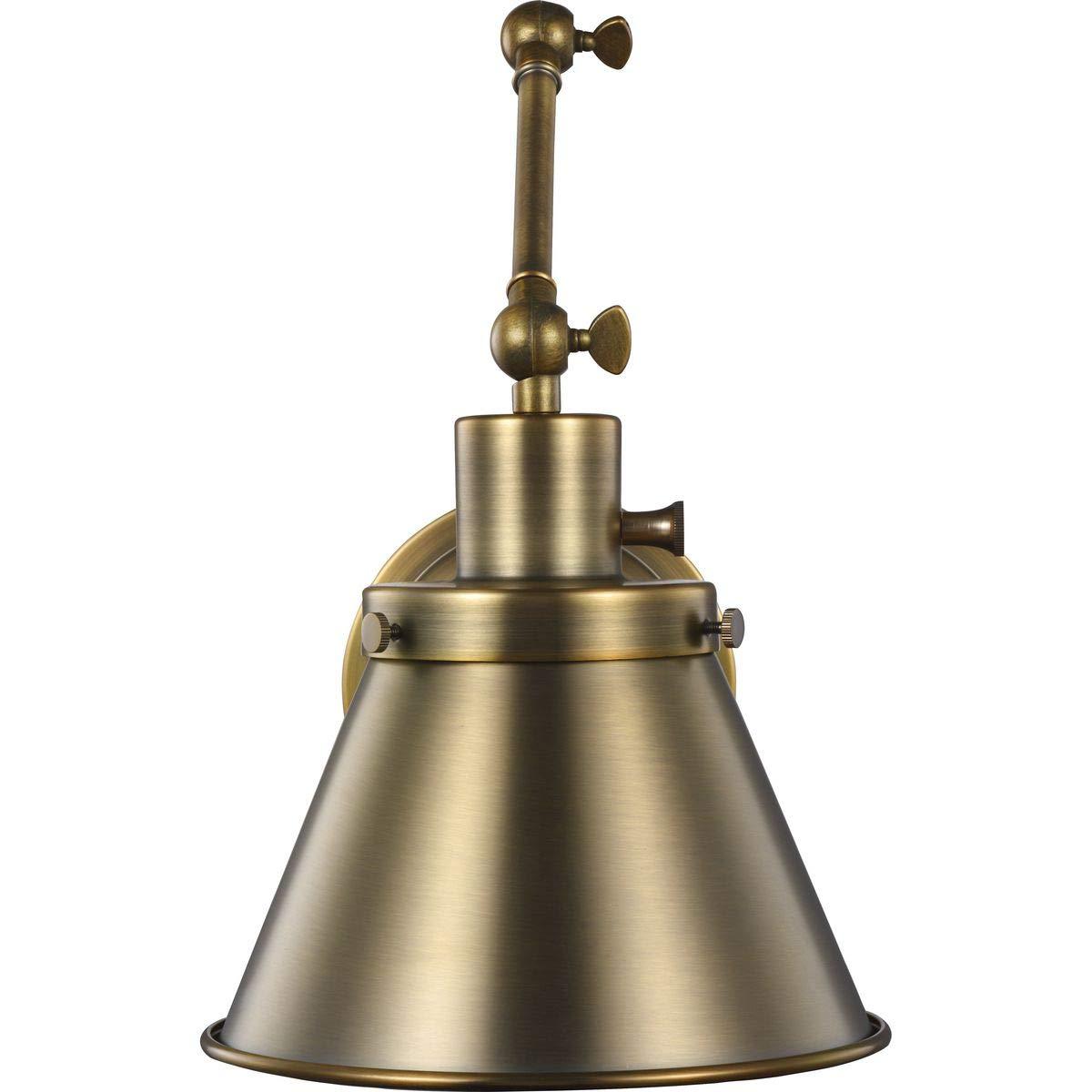 Progress Lighting Hinton 1-Light Swing Arm Wall Bracket, Vintage Brass, Metal Shade