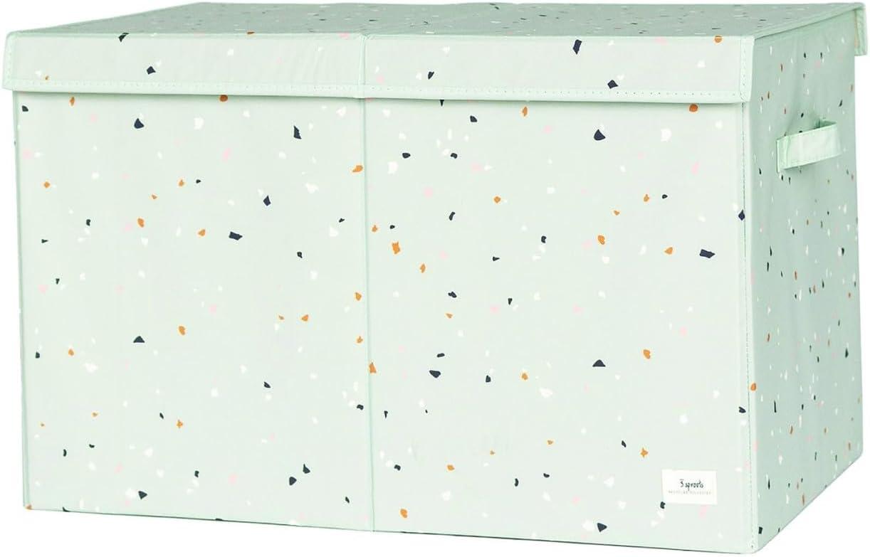 3 Sprouts Recycled Fabric Folding Chest Organizer in Green Terrazzo - Collapsible Storage Basket Container with Lid & Handles