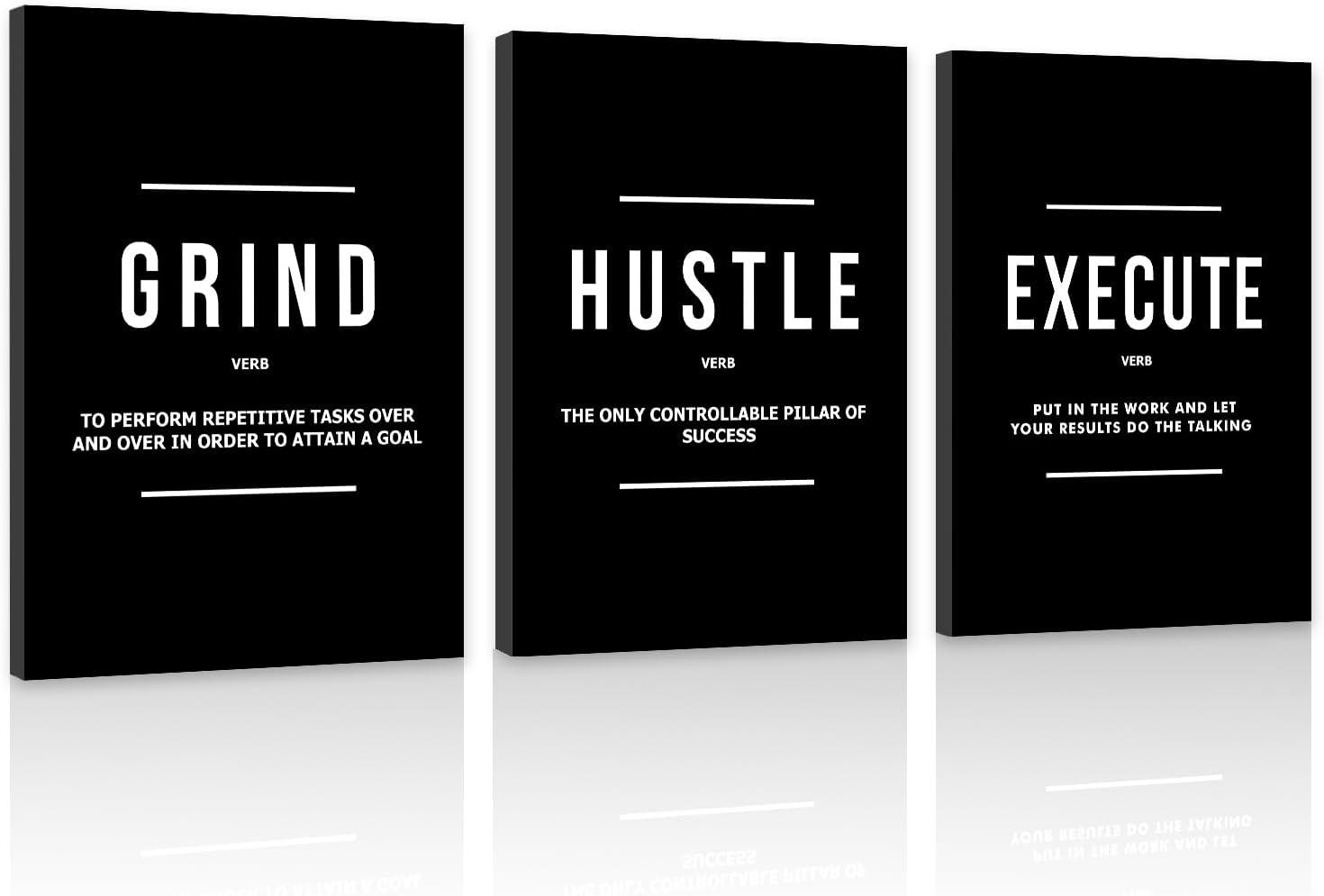 3 Pieces Motivational Office Wall Art Inspirational Canvas Wall Art Entrepreneur Quote Hustle Success Wall Paintings Picture Artwork for Bedroom Home Workplace Posters Wall Decor (36''''Wx 16''''H)