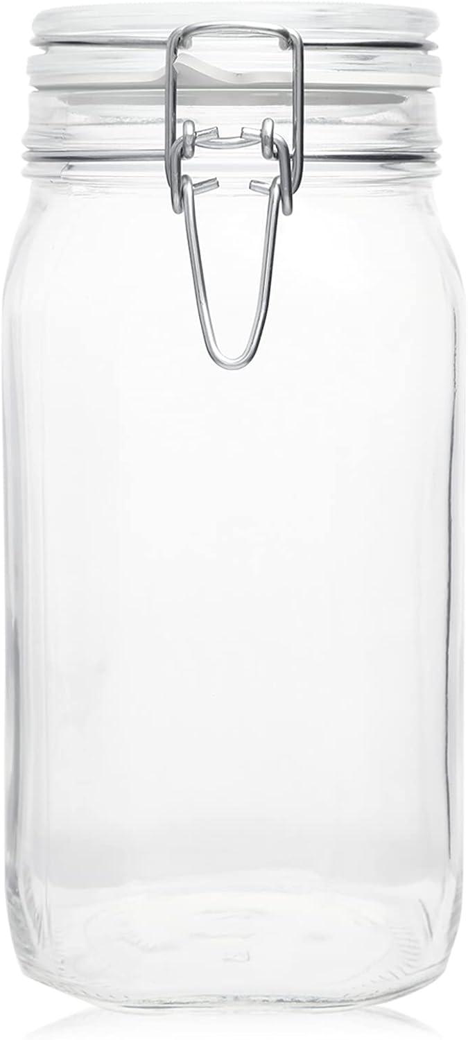 Bormioli Rocco Fido 50.75oz Glass Canning Jar: BPA-Free Clamp Jar, Hand Wash, Clear Glass, 3.4" Neck, 8.75" Height