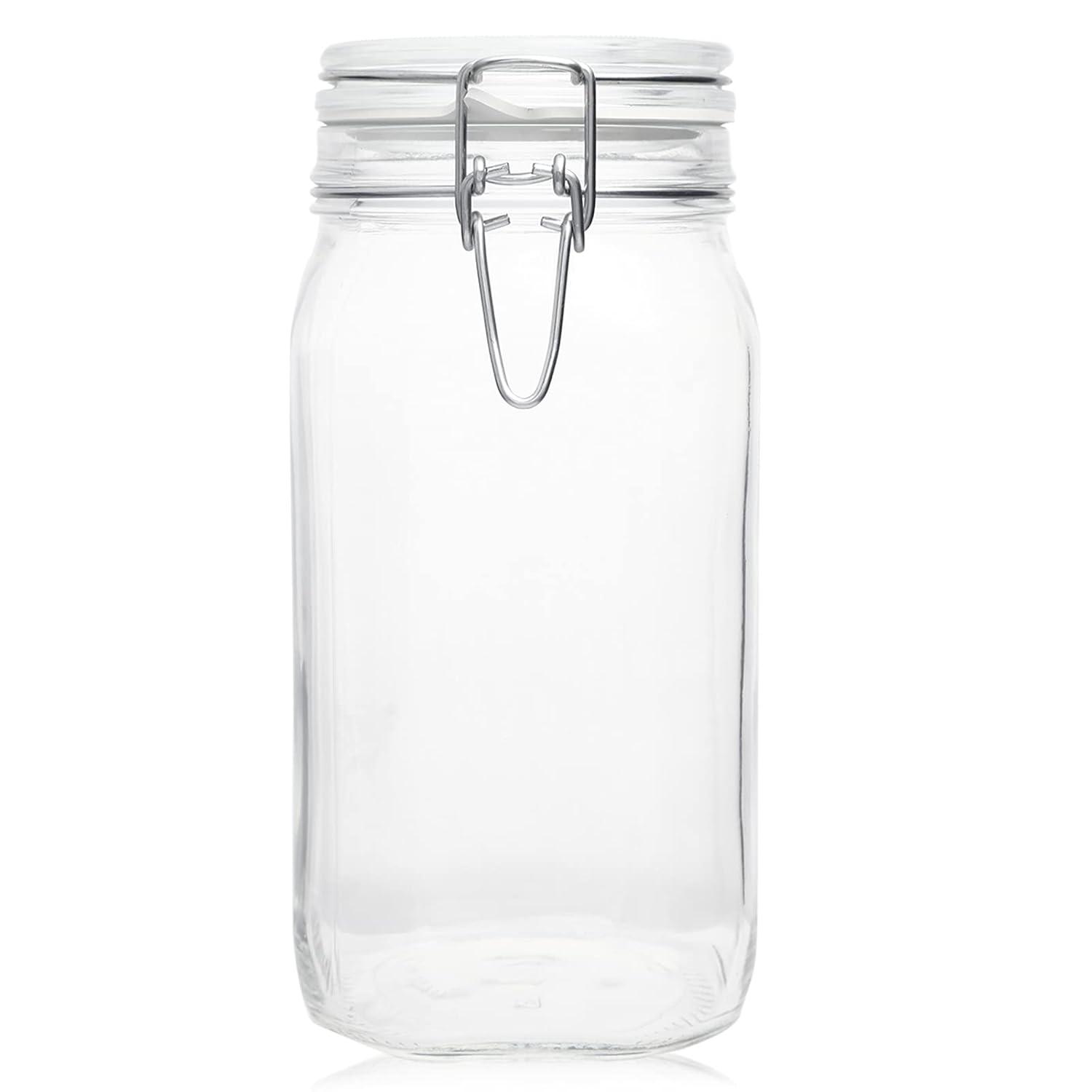 Bormioli Rocco Fido 50.75oz Glass Canning Jar: BPA-Free Clamp Jar, Hand Wash, Clear Glass, 3.4" Neck, 8.75" Height