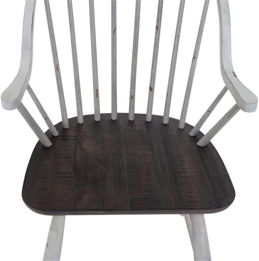 Farmhouse Transitional Rubberwood White Windsor Back Arm Chair