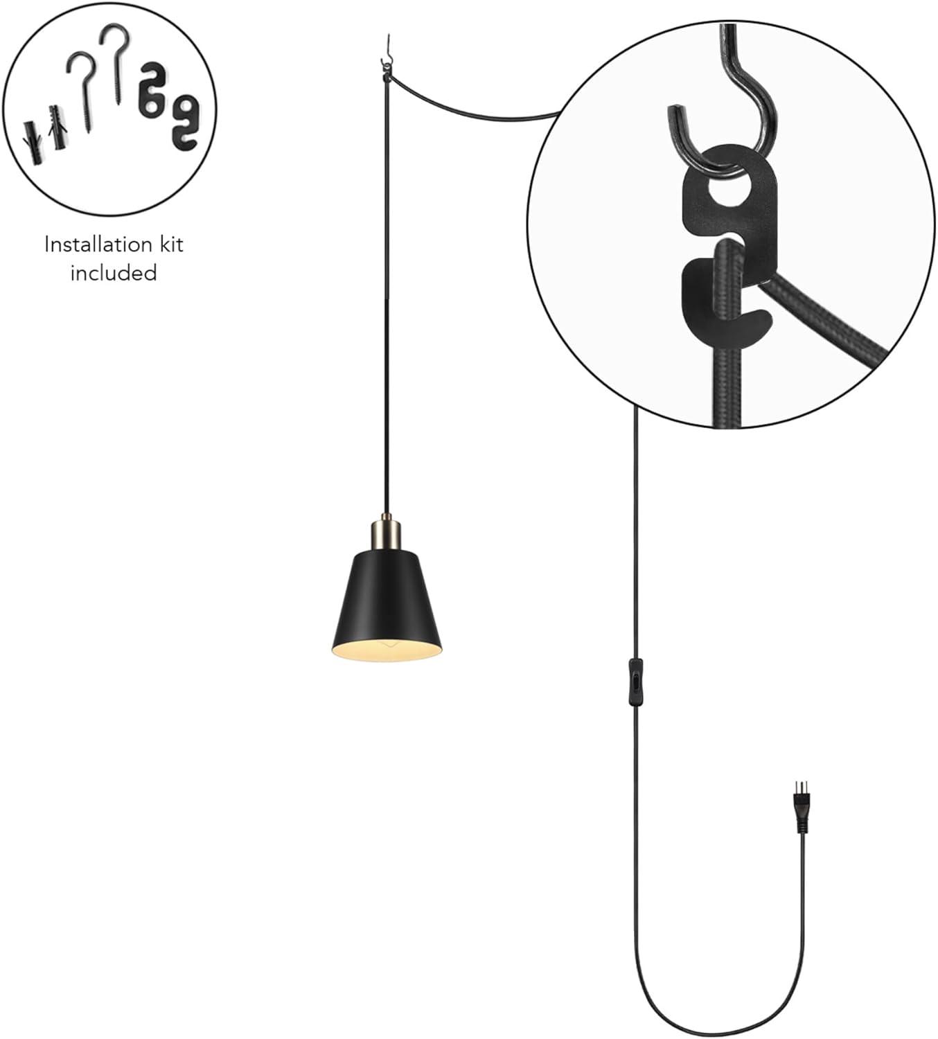 Matte Black Mini Pendant Light with Brass Accents