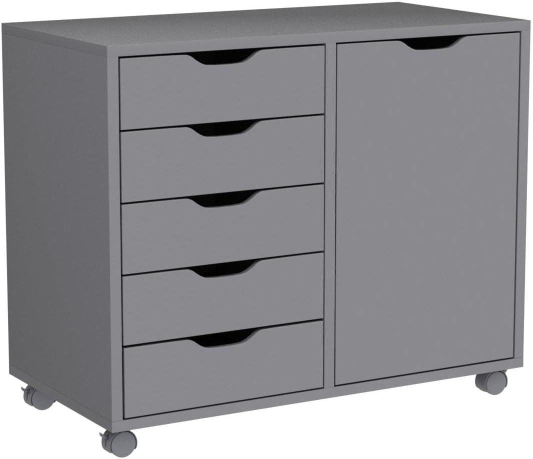 5 Drawer Dresser, Tall Dressers for Bedroom, Kids Dresser with Wheels, Storage Shelves with Drawers, Small Dresser for Closet, Makeup Dresser with 180 lbs Capacity - Grey