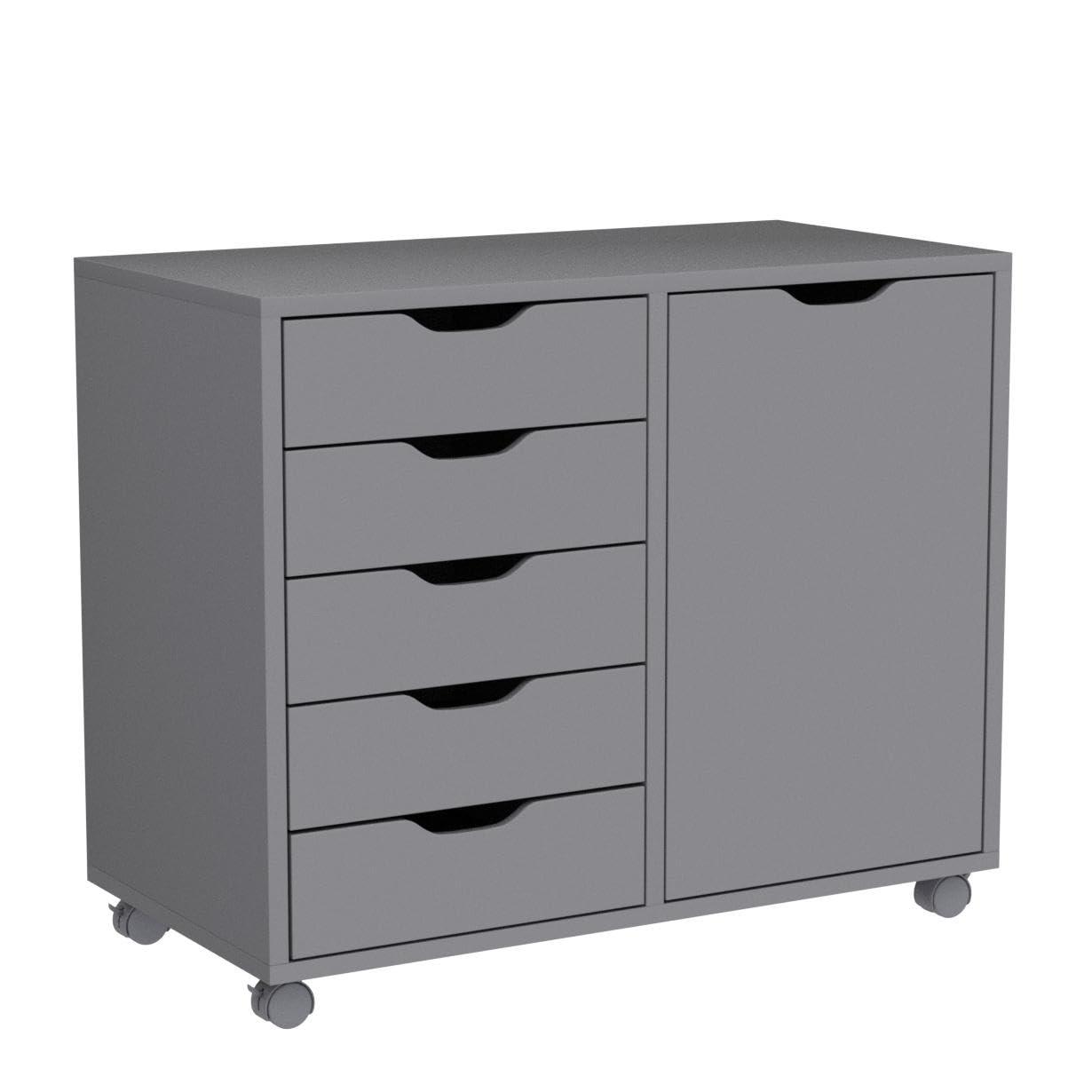 5 Drawer Dresser, Tall Dressers for Bedroom, Kids Dresser with Wheels, Storage Shelves with Drawers, Small Dresser for Closet, Makeup Dresser with 180 lbs Capacity - Grey