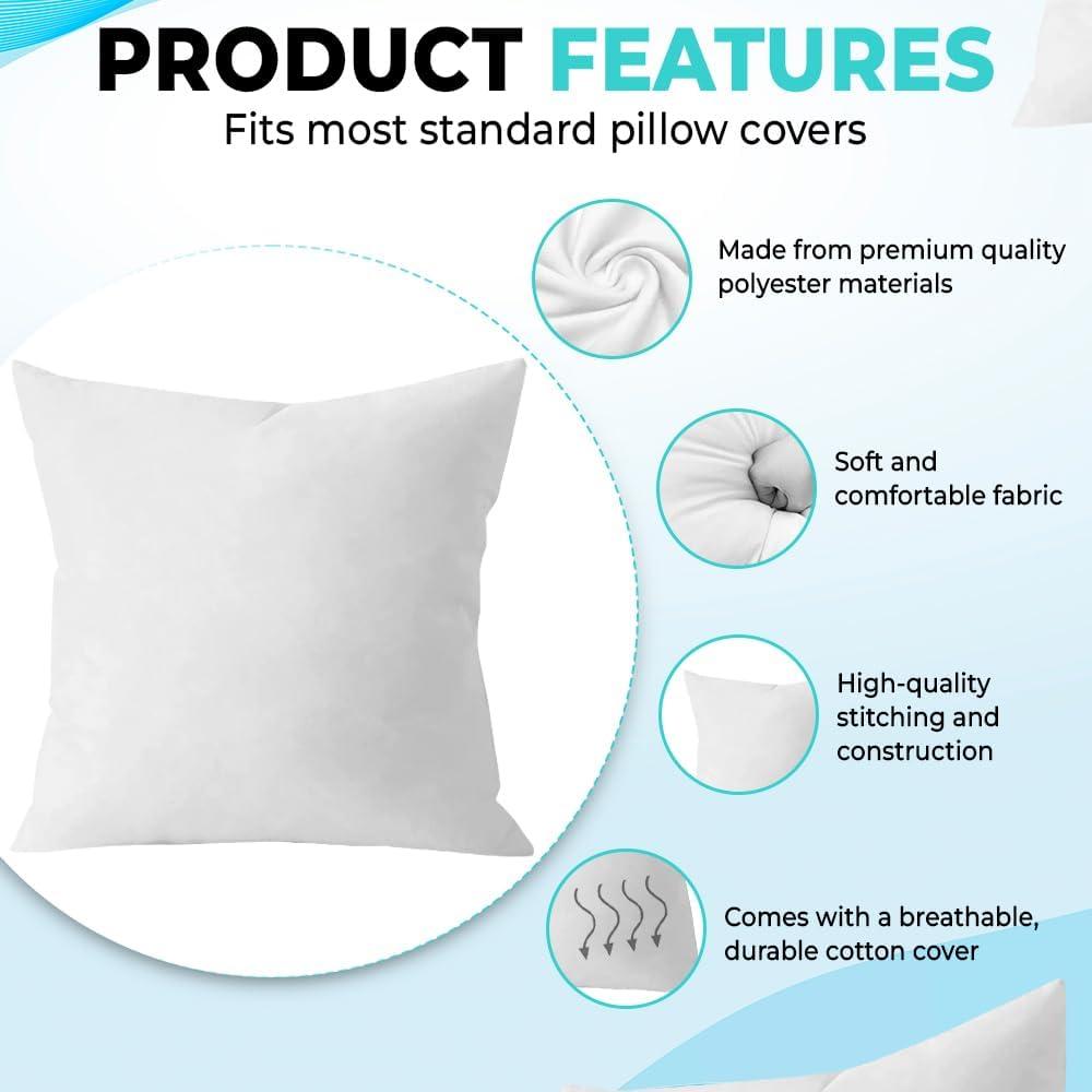 Bedding Throw Pillows Insert Set of 2 - 20 x 20 Inches Bed and Couch Pillows - Indoor Decorative Pillows