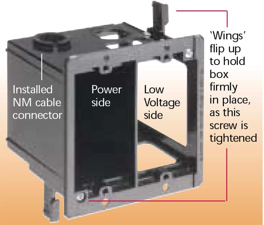 Black 2-Gang Electrical and Low-Voltage Combo Box