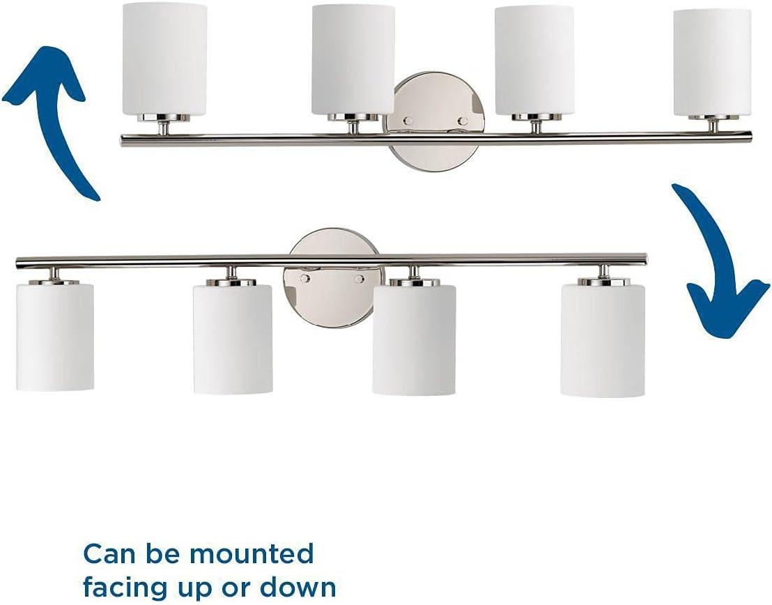 Progress Lighting Replay 4-Light Bath Vanity, Polished Nickel, Porcelain, Up/Down Mount, Brushed Nickel Finish, Shade Included