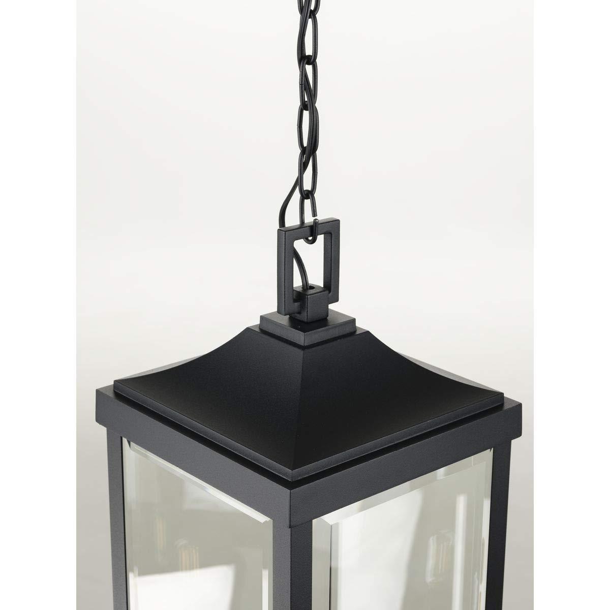 Progress Lighting Gibbes Street 3-Light Outdoor Hanging Lantern, Antique Bronze, Etched White Pillar Shade