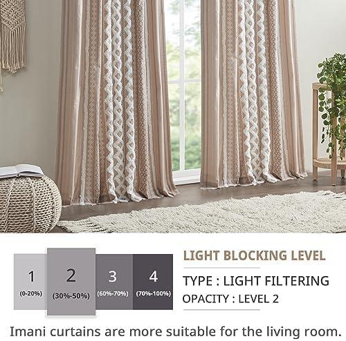 INK+IVY Imani Cotton Printed Curtain Panel with Chenille Stripe and Lining, Blush, 50x84"