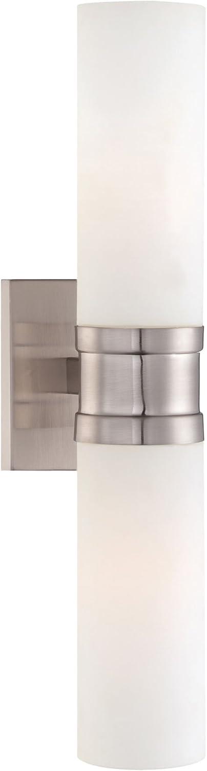 Minka Lavery Modern Wall Light Sconce Brushed Nickel Hardwired 4 1/4" 2-Light Fixture Etched Opal Glass Shade for Bedroom Bathroom