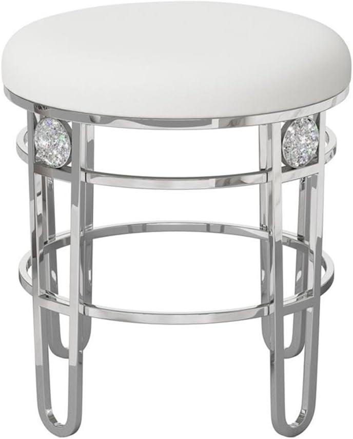 Hillsdale Dessa 18" Faux Leather & Metal Vanity Stool in White/Silver Chrome