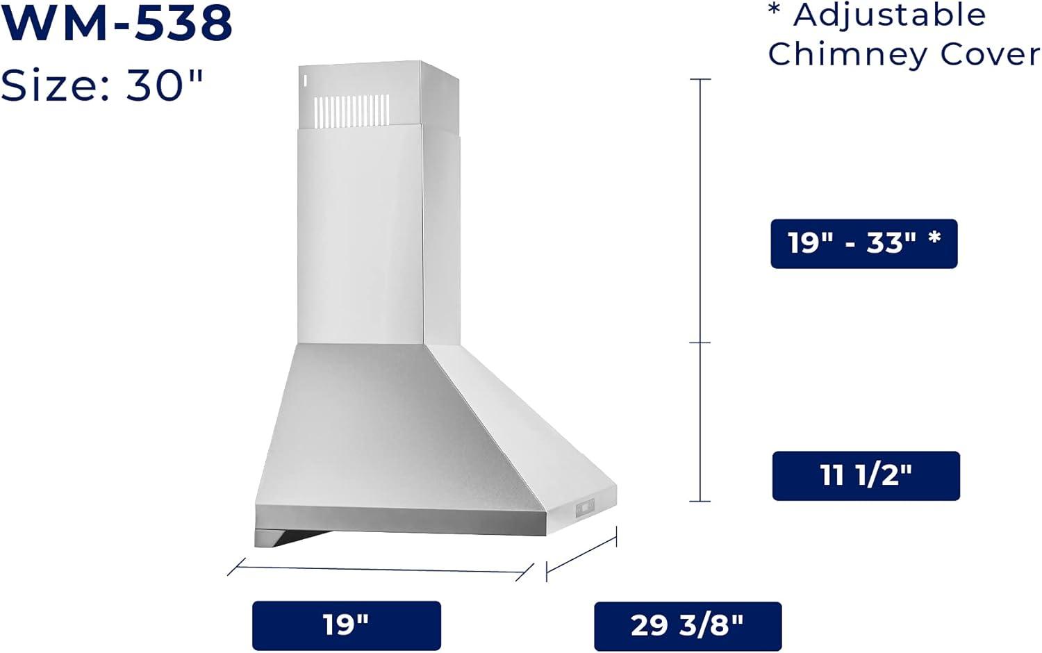 Hauslane 30" Stainless Steel Convertible Wall Mounted Range Hood