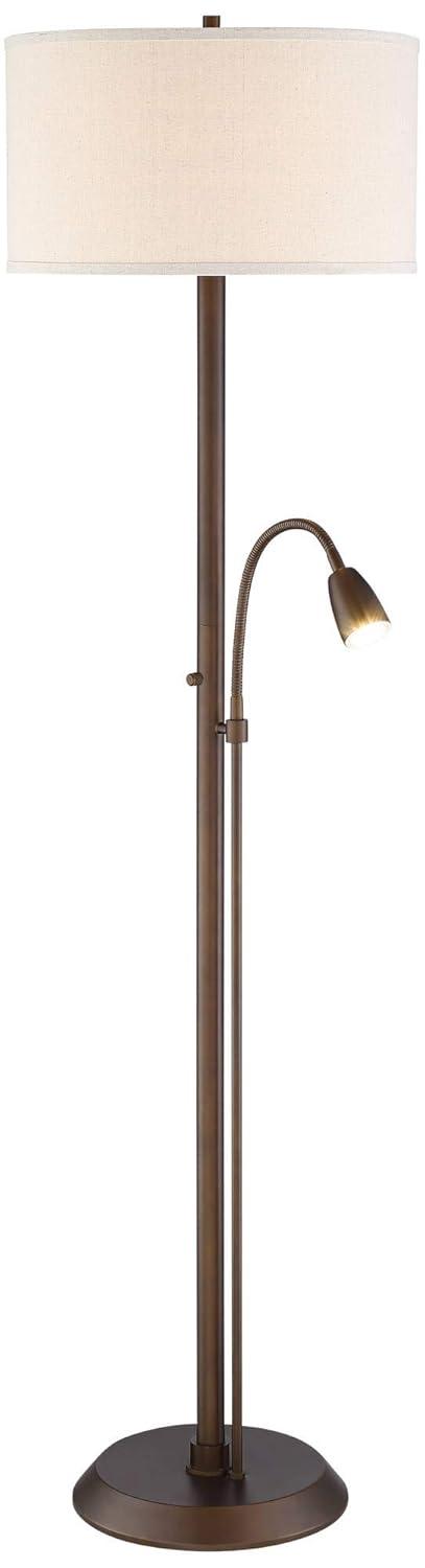 Possini Euro Design Traverse Modern Floor Lamp with LED Gooseneck Reading Light 64" Tall Oil Rubbed Bronze Oatmeal Drum Shade for Living Room Bedroom