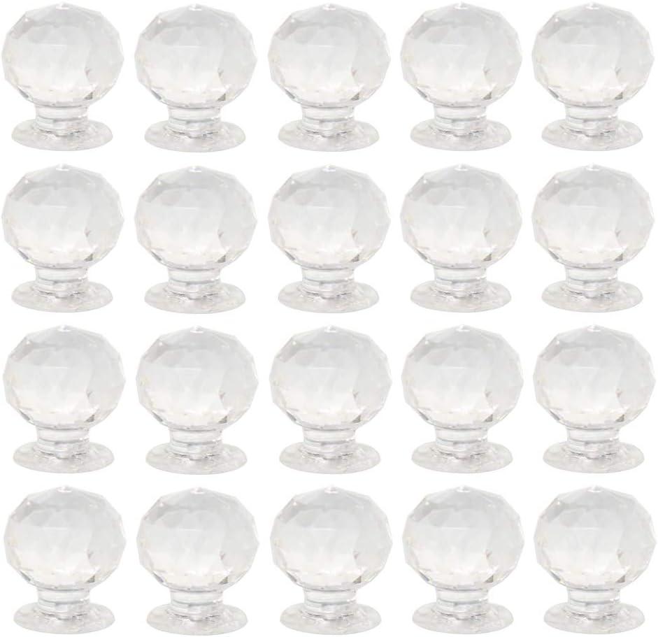 20 Pcs 19mm Crystal Dresser Knobs,Diamond Shape Cabinet Knobs Small Drawer Pulls,for Drawer Dresser Kitchen Cabinets Wardrobe Bathroom Cabinet Desk (Clear)