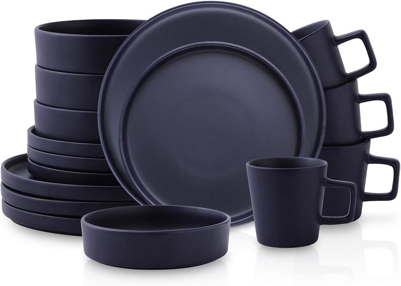 Stone Lain Cleo 16-Piece Stoneware Dinnerware Set, Service for 4, Dark Blue