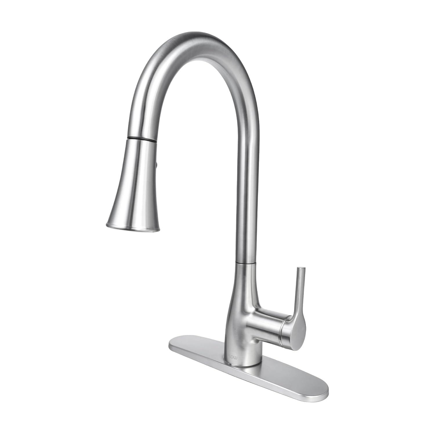 Bio Bidet Flow Classic Kitchen Faucet with Retractable Pull Down Sprayer, One-Handle, Easy Clean Finish, Brushed Nickel