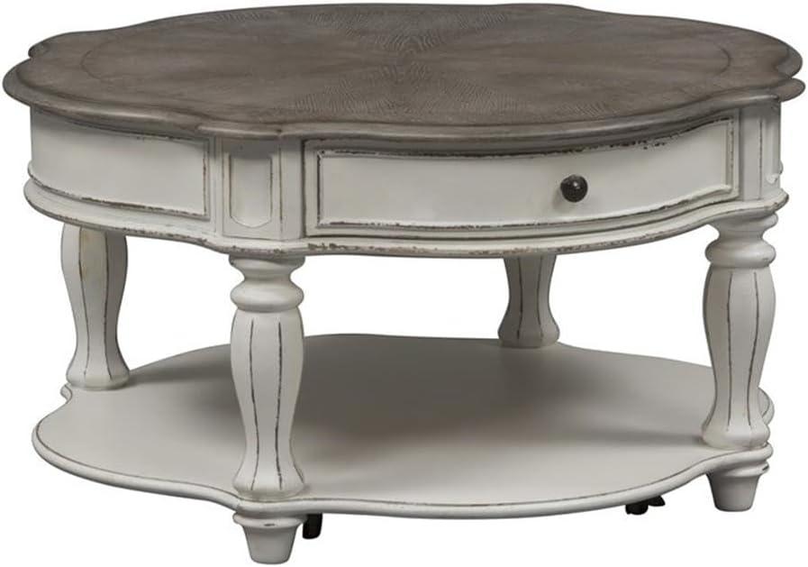 Magnolia Manor 3-Piece Antique White and Brown Coffee Table Set