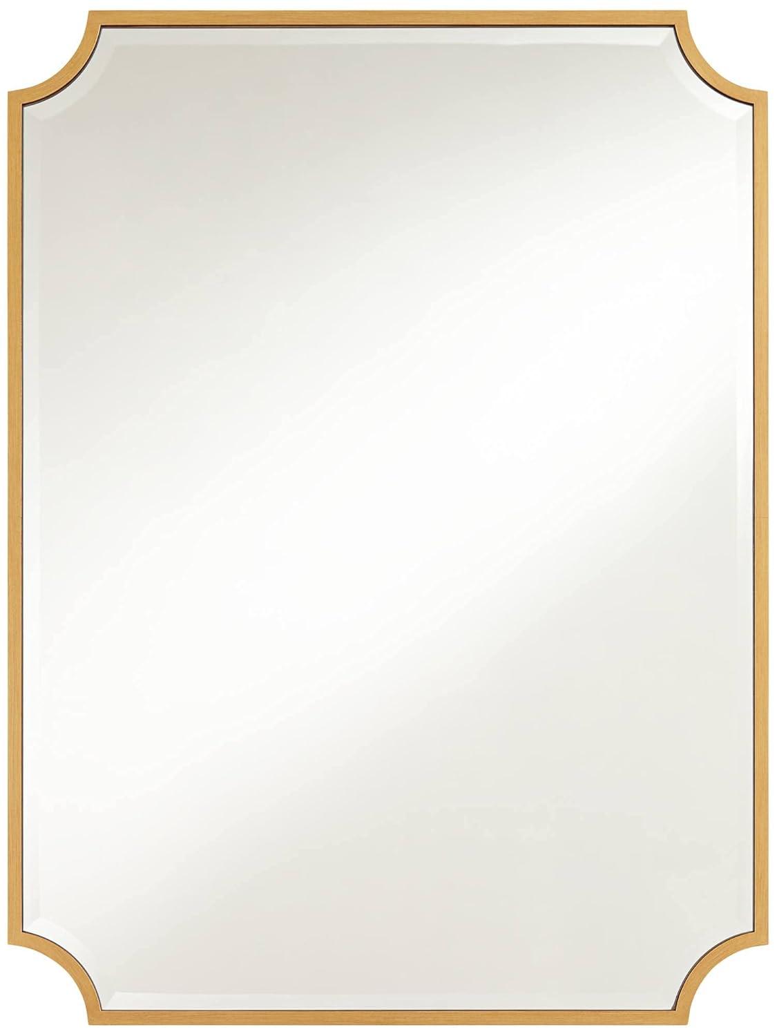 Noble Park Jacinda Rectangular Vanity Decorative Wall Mirror Modern Beveled Rounded Cut Edge Gold Frame 30" Wide for Bathroom Bedroom Living Room Home
