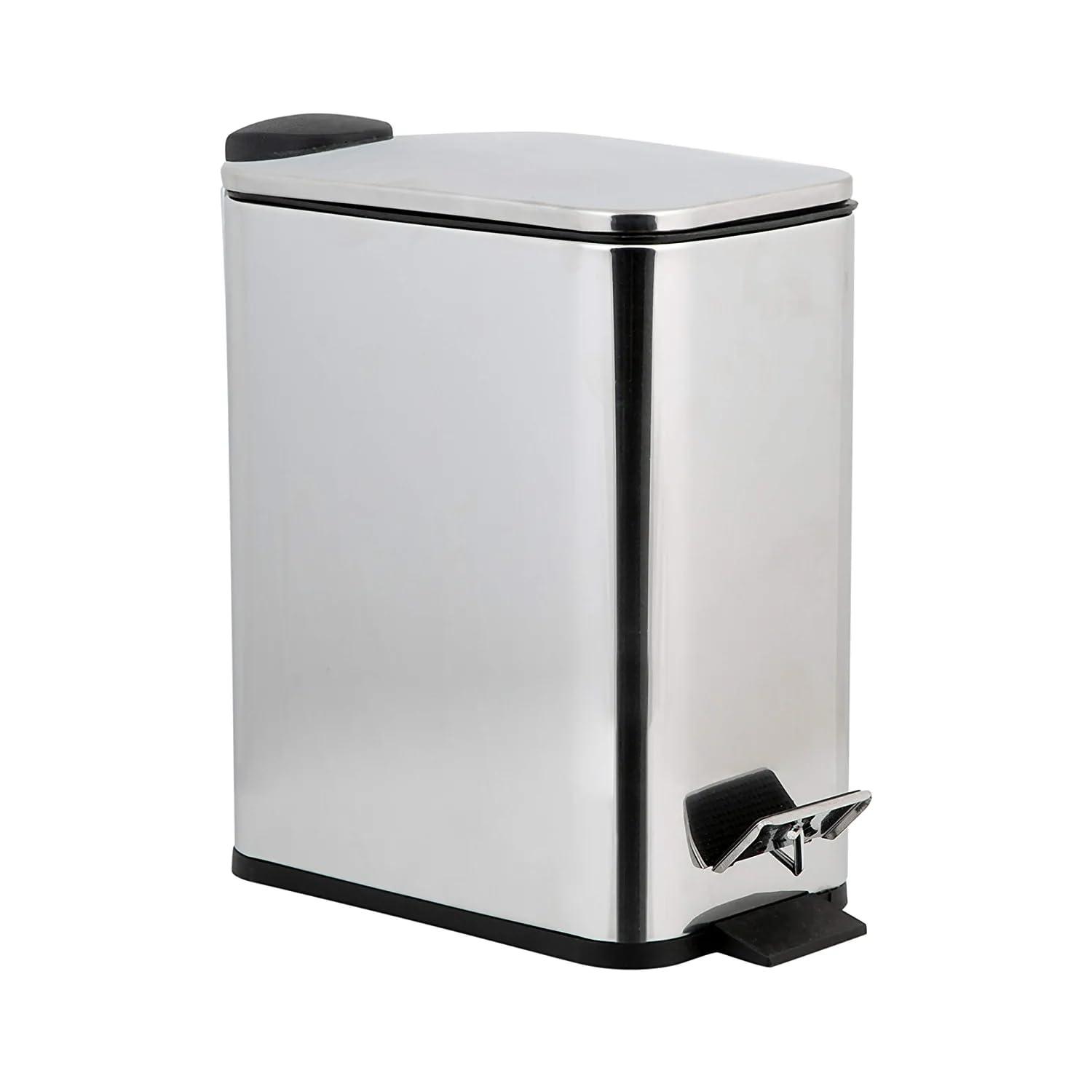 Slim Stainless Steel 5 Liter Pedal Trash Bin with Soft Close Lid