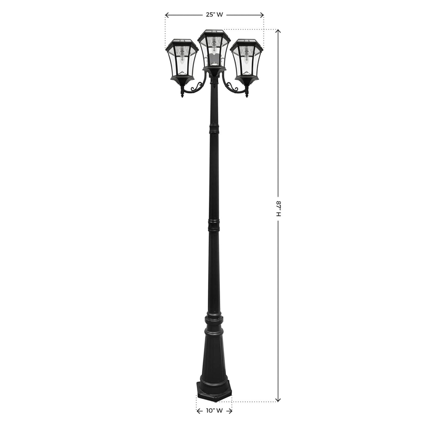 Victorian Bulb Series 3-Head Black Integrated LED Solar Outdoor Post Light