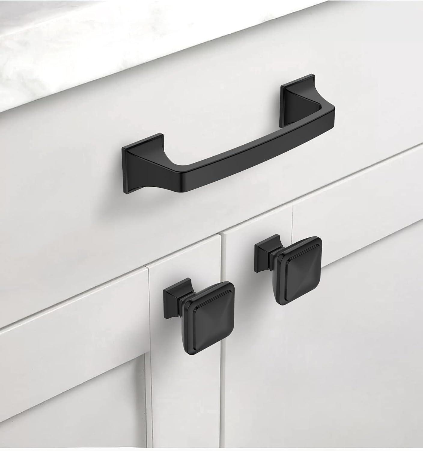 Matte Black Modern Cupboard Drawer Pulls with Mounting Hardware, 10 Pack