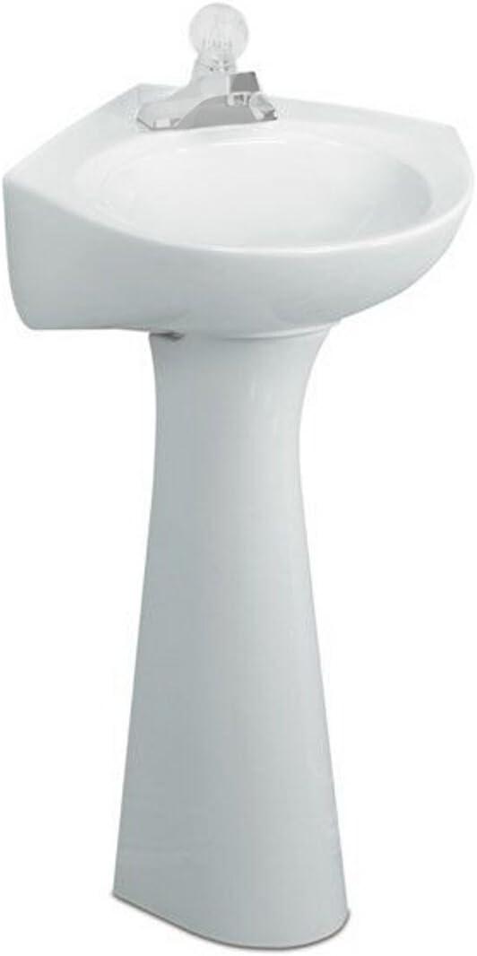 White Polished Ceramic Corner Pedestal Sink