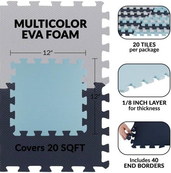 Stalwart Foam Floor Tiles 20-Pack - 20 SQFT Puzzle Mat Playmat (Blue)