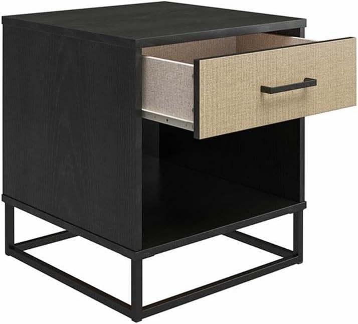 Kelly 1 - Drawer Faux Rattan Nightstand in Black/Brown