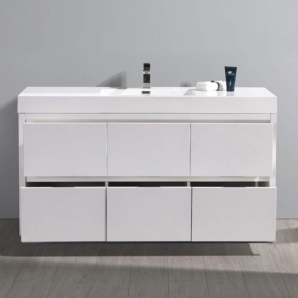 Valencia 60" Freestanding Single Modern Bathroom Vanity with Ingegrated Sink - Faucet Not Included