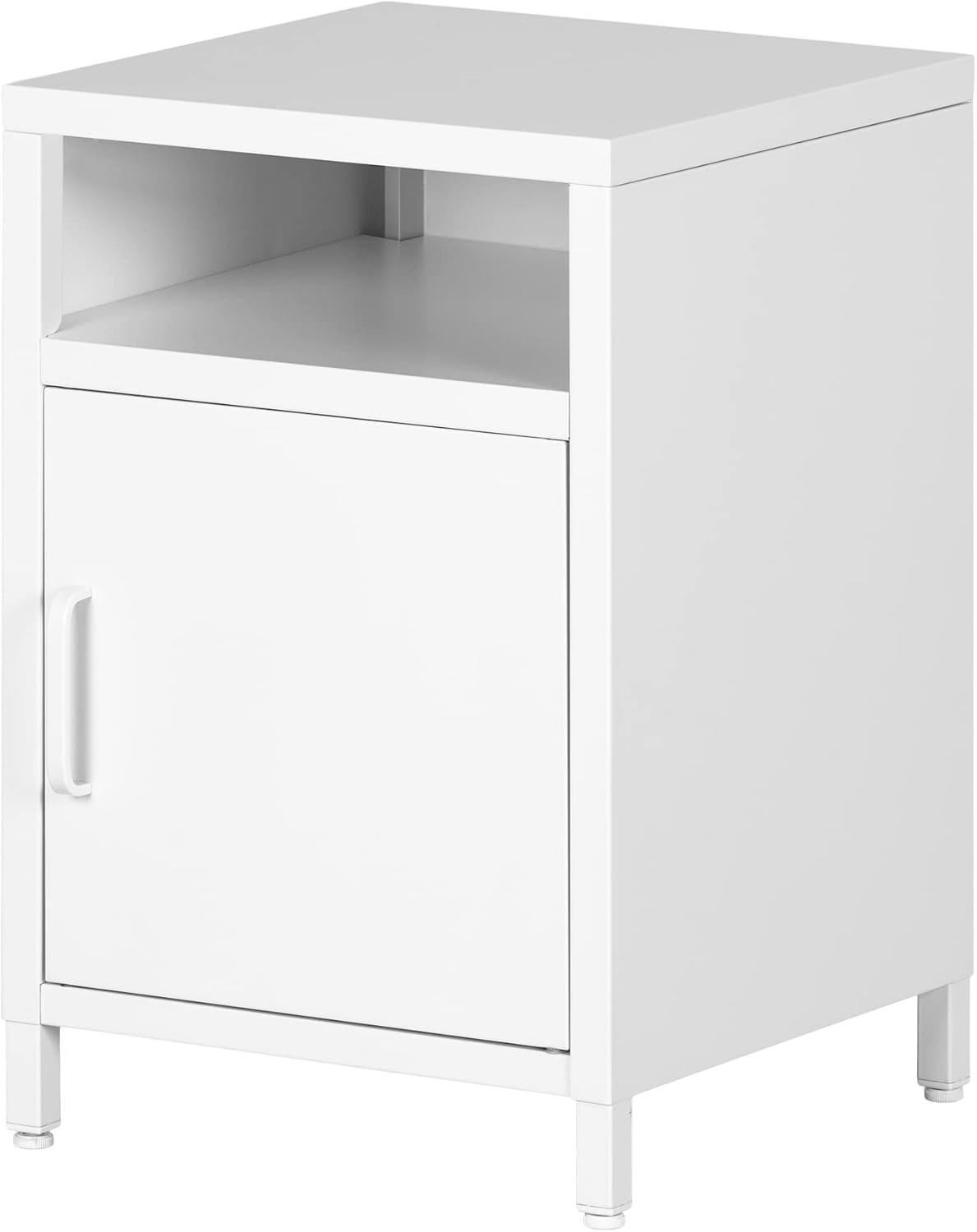 South Shore Kodali Nightstand Metal White: Laminated, Rectangle Bedside Table with Shelves, CARB Certified