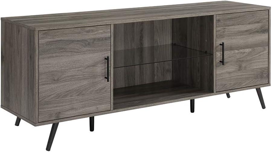 Walker Edison Mid Century 2-Door TV Stand for TVs Up to 68", Slate Grey