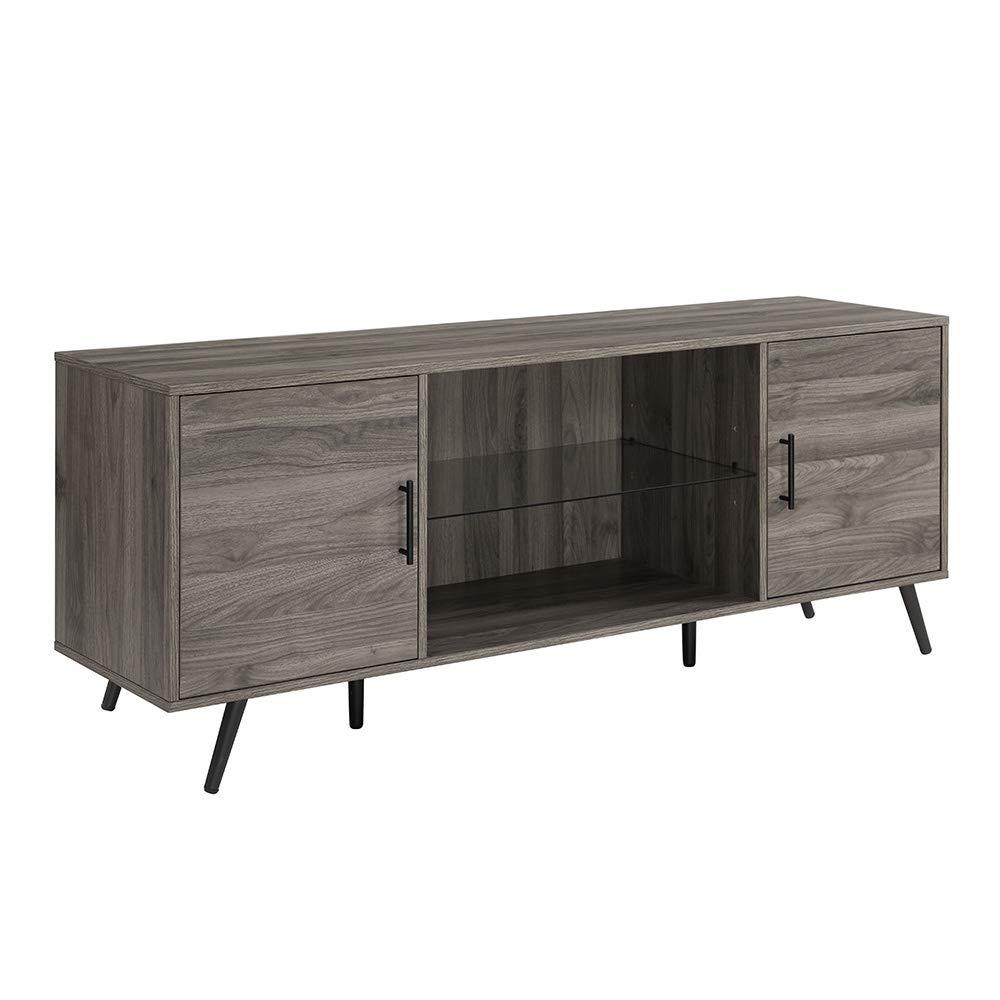 Walker Edison Mid Century 2-Door TV Stand for TVs Up to 68", Slate Grey